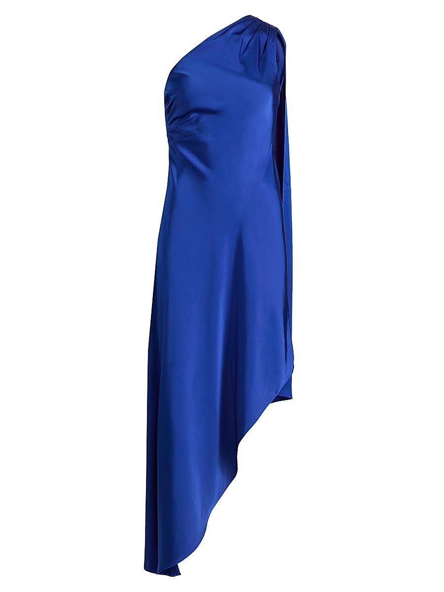 Women's Satin One-Shoulder Midi-Dress - Cloud - Size 0
