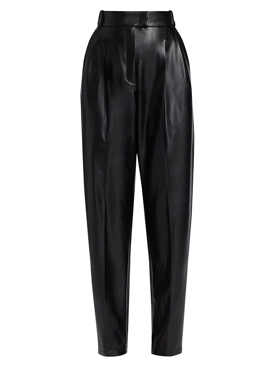 Women's Dru Pleated Faux-Leather Tapered Pants - Black - Size 10