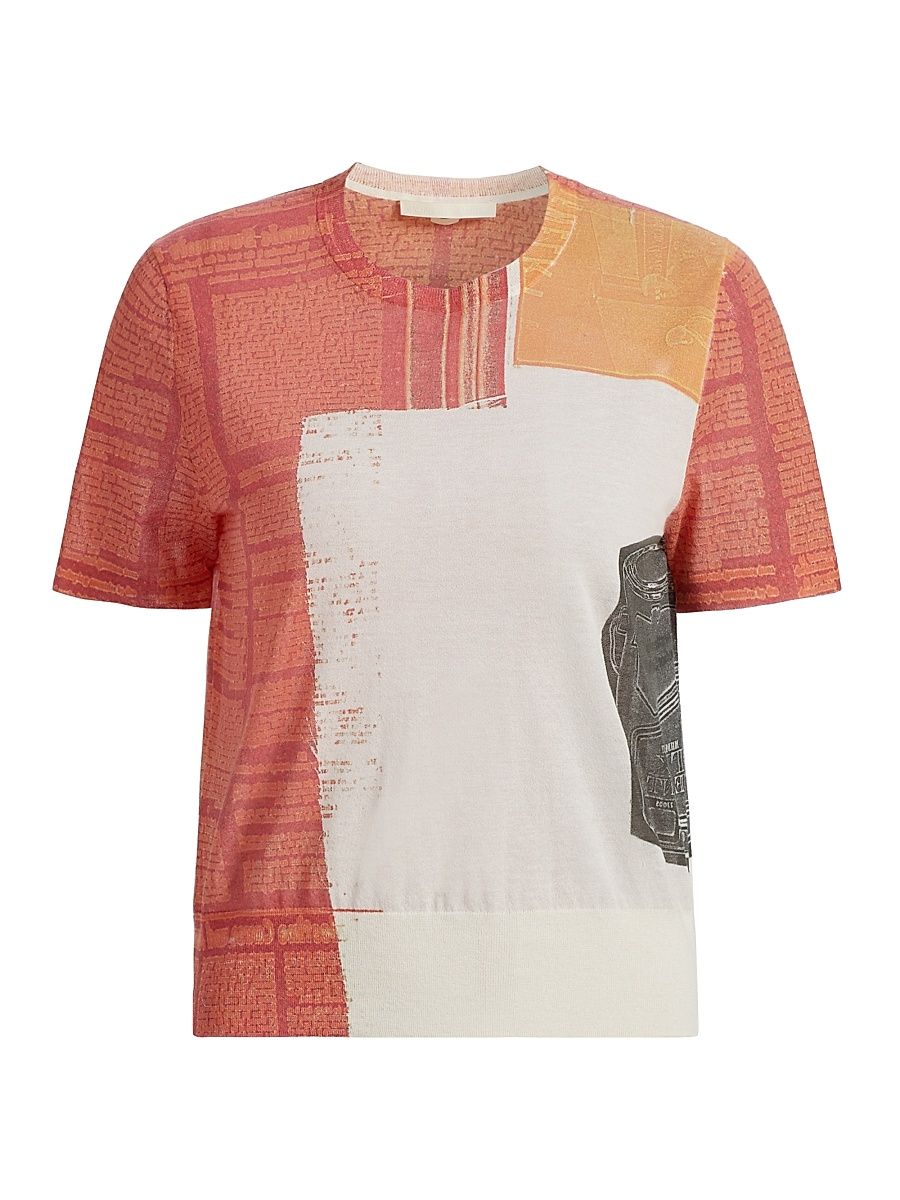 Women's Printed Cotton-Blend T-Shirt - Red Multi - Size Small