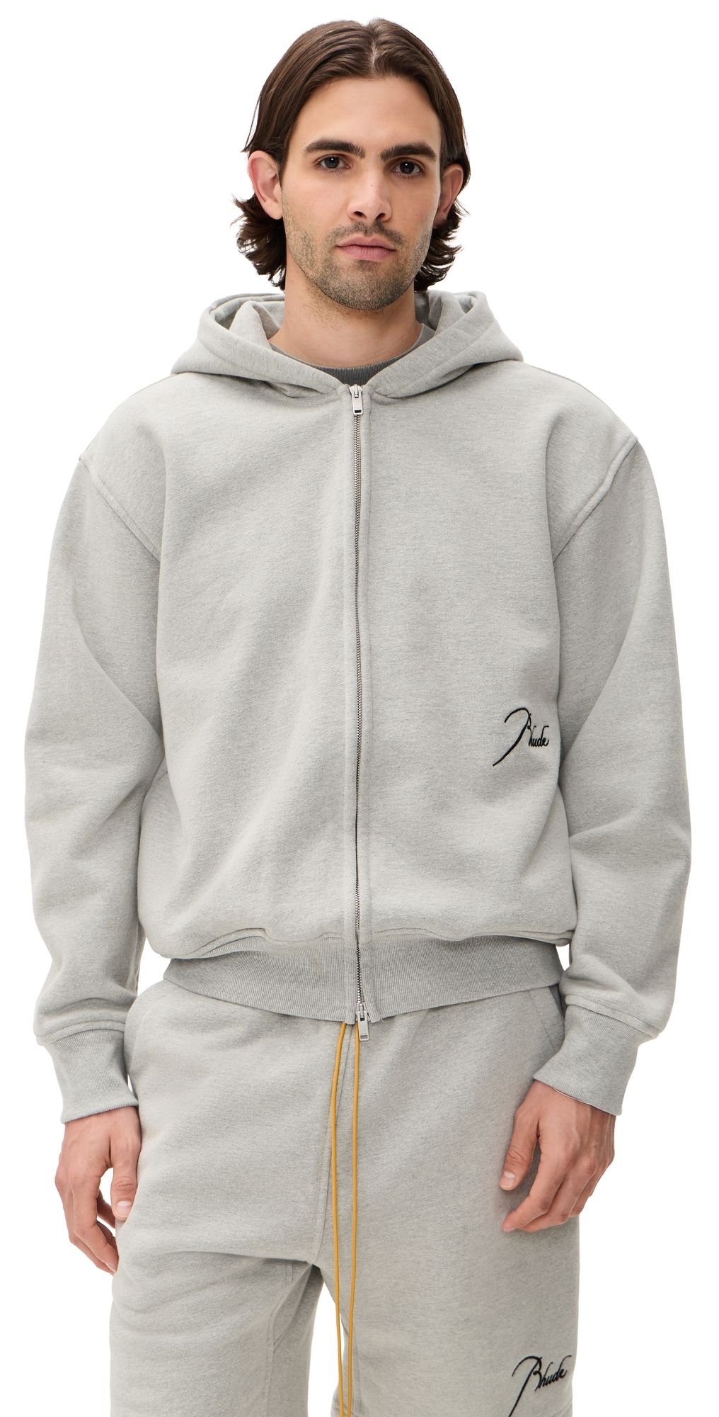 Rhude Classique Zip Up Hoodie Heather Grey/Black XL