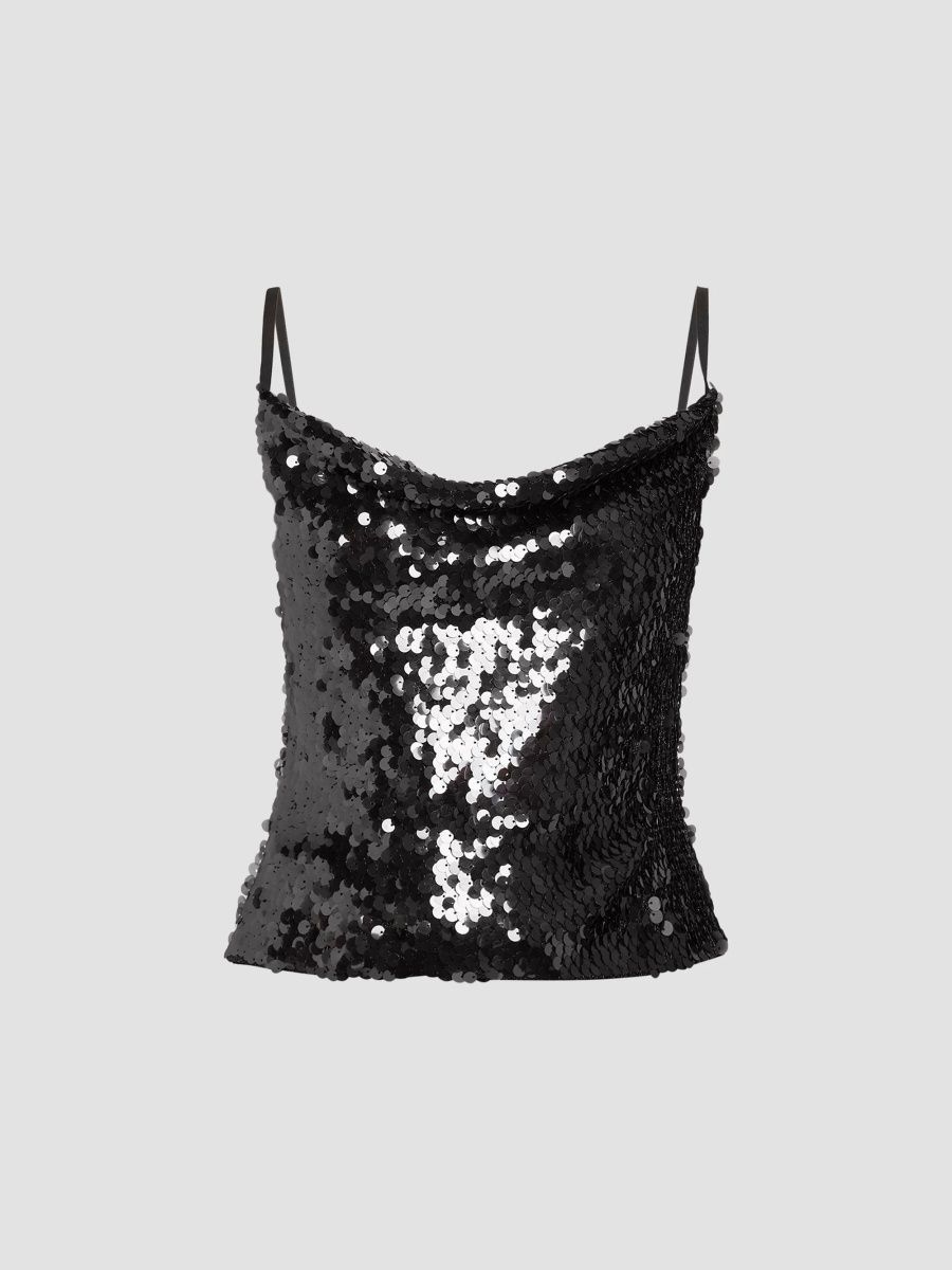 L'AGENCE Women's Calista Sequin Cowlneck Camisole - Smoke Sequin - Size XS