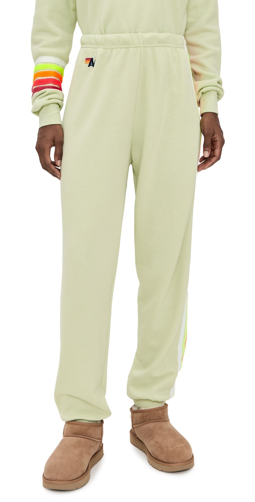 Aviator Nation 5 Stripe Sweatpants Lime Cream/White Neon S