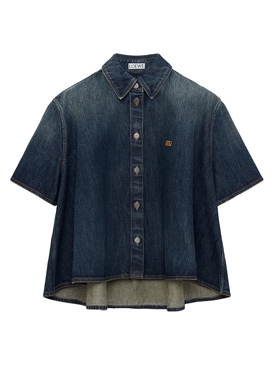 Women's Denim Short-Sleeve Shirt - Dark Blue - Size 2