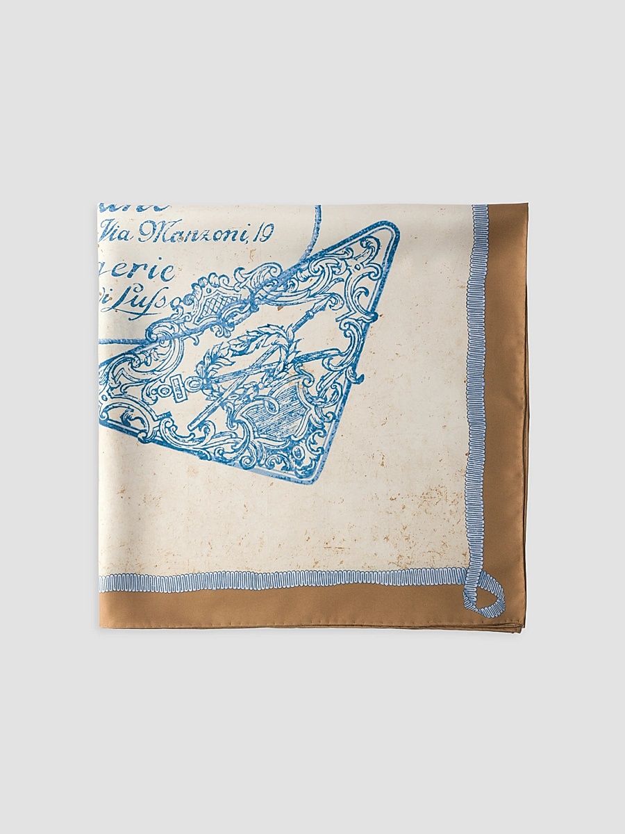 Women's Printed Silk Twill Scarf - Beige Multi