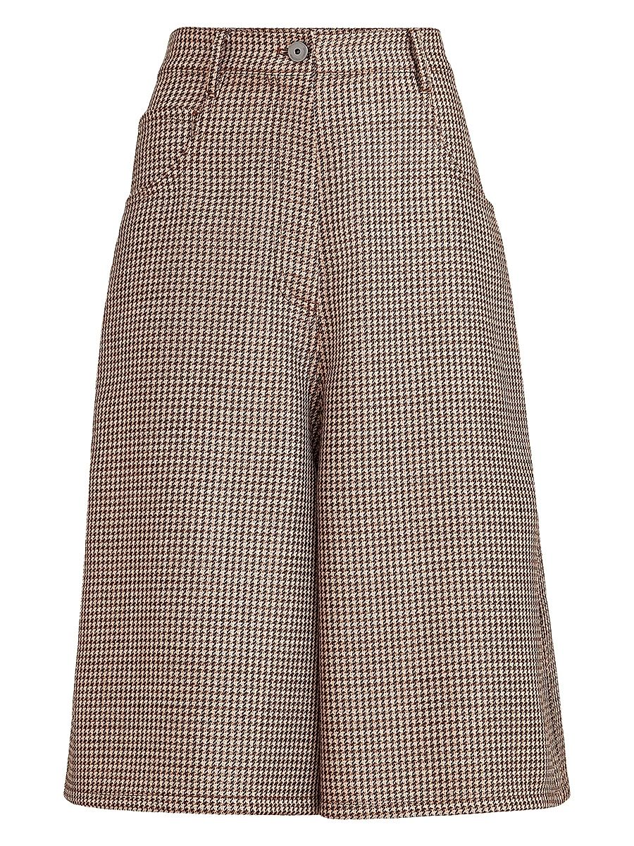 Women's Sparkling Virgin Wool Houndstooth Long Bermuda Shorts with Monili - Brown - Size 14