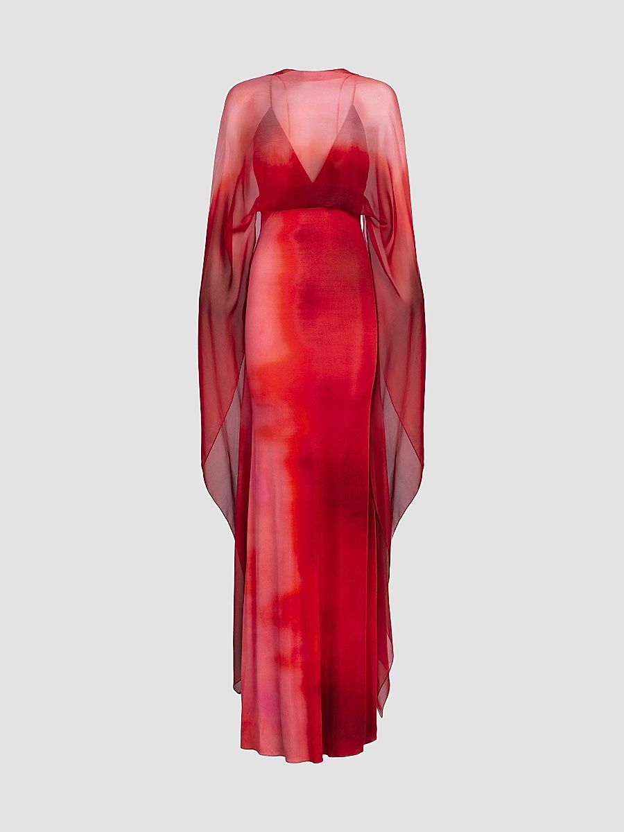 Silvia Tcherassi Women's Kendra Printed Silk-Blend Chiffon Maxi Dress - Rouge Degrade - Size Small