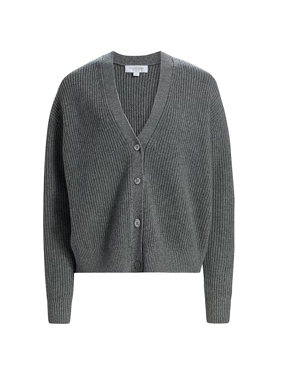 Women's Ribbed Cashmere Cardigan - Banker Melange - Size XL