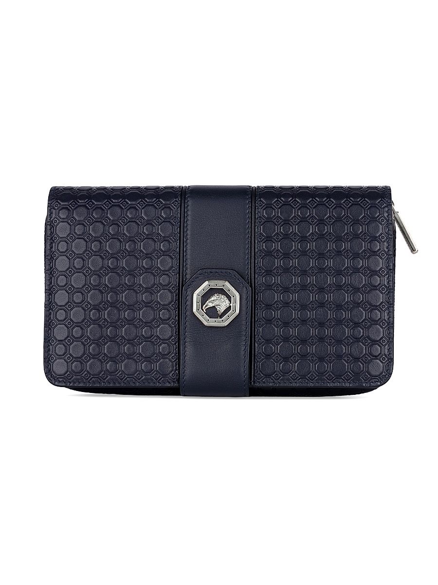 Men's Refined Leather Zip Wallet - Dark Blue
