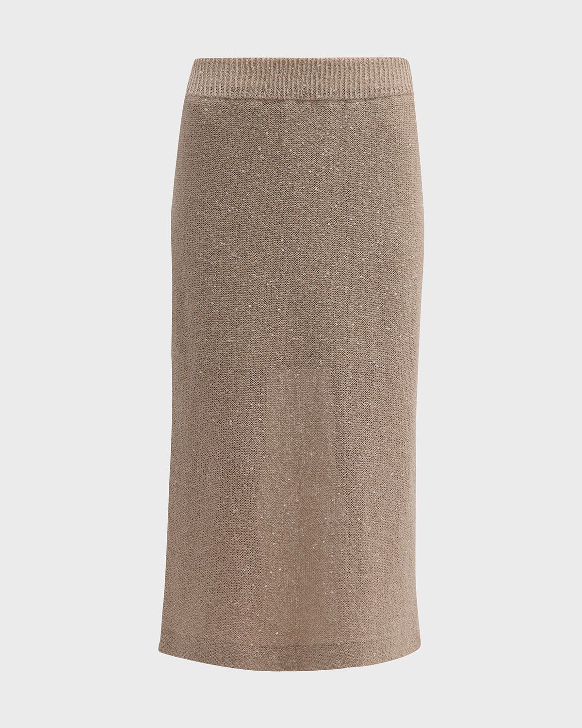 Cashmere Silk Linen Paillette Midi Skirt