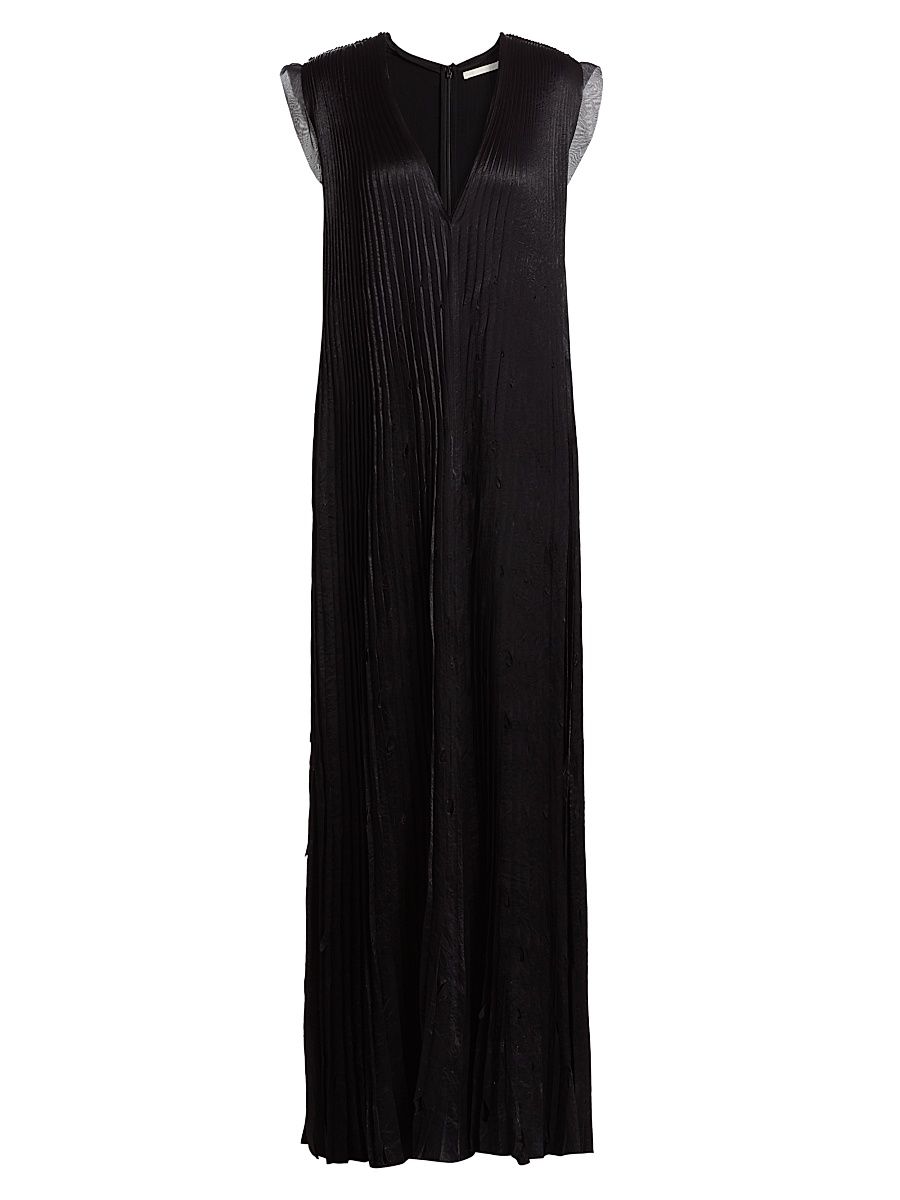 Women's Satin Pleated Trapeze Gown - Black - Size Medium