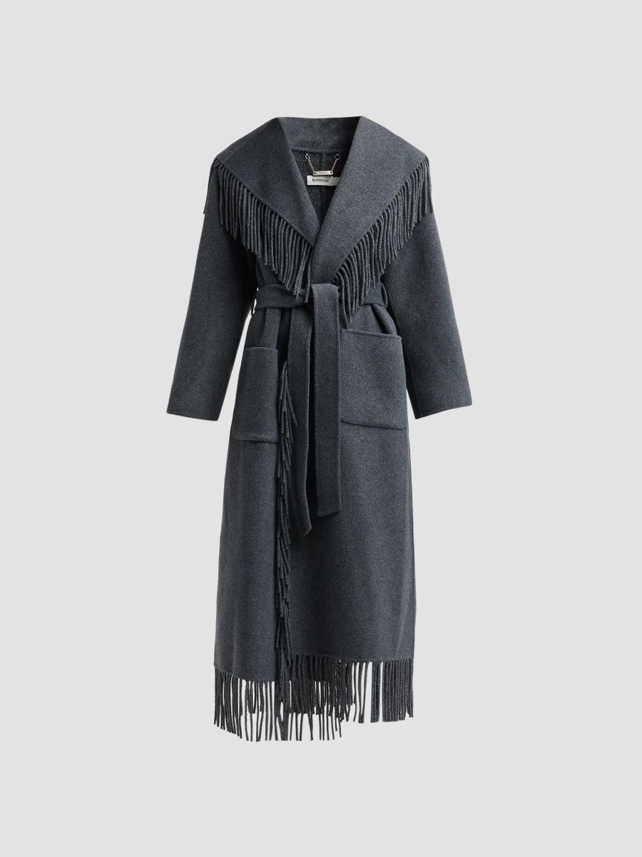 SIMKHAI Women's Carrie Fringe Robe Coat - Dark Charcoal - Size XL