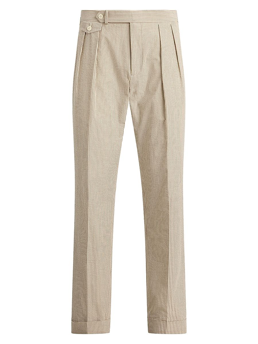 Men's Striped Cotton Seersucker Pants - Light Brown Vintage Cream - Size 40