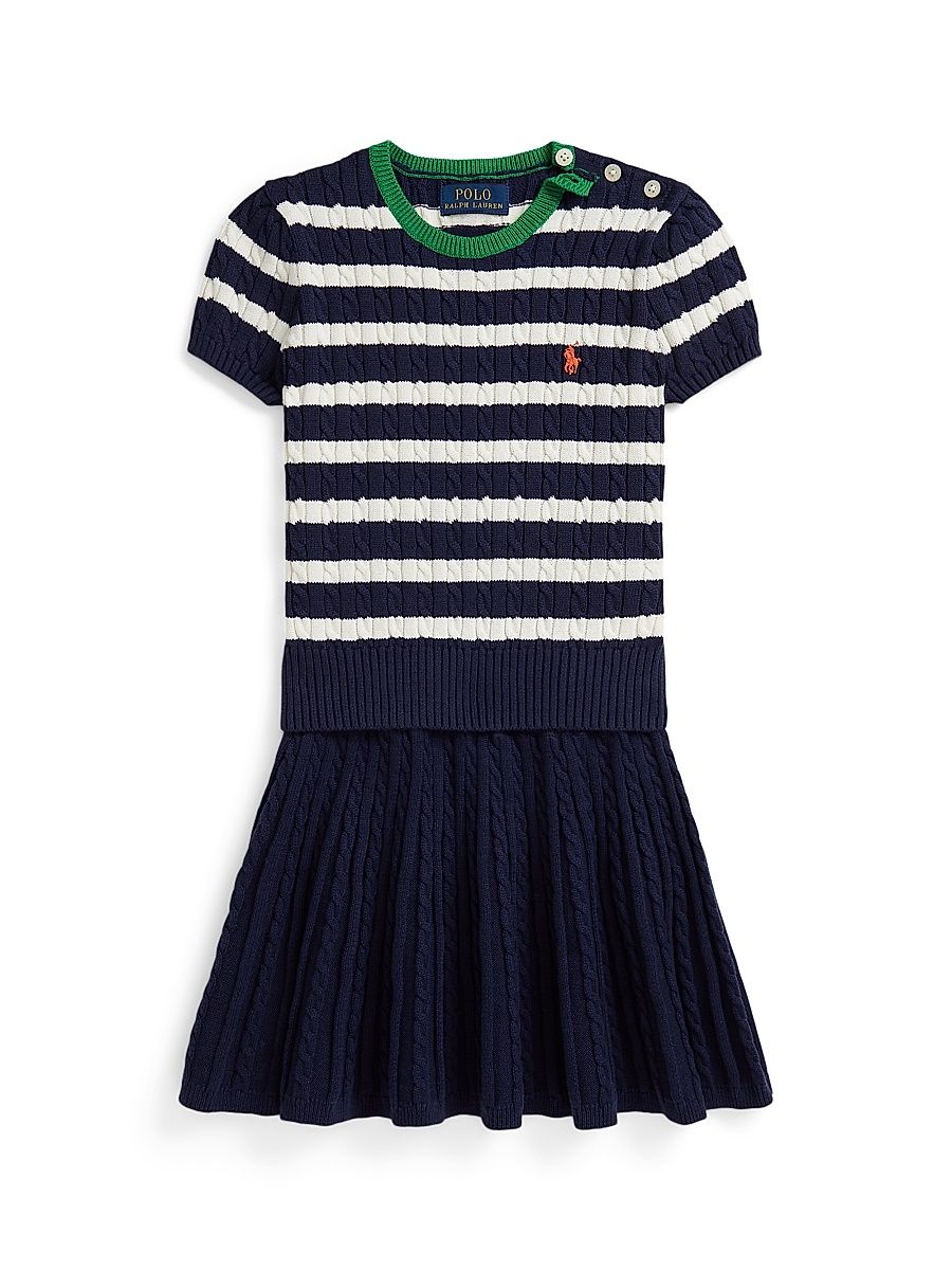 Little Girl's & Girl's Cable-Knit Sweater & Skirt Set - Newport Navy Multi - Size 16