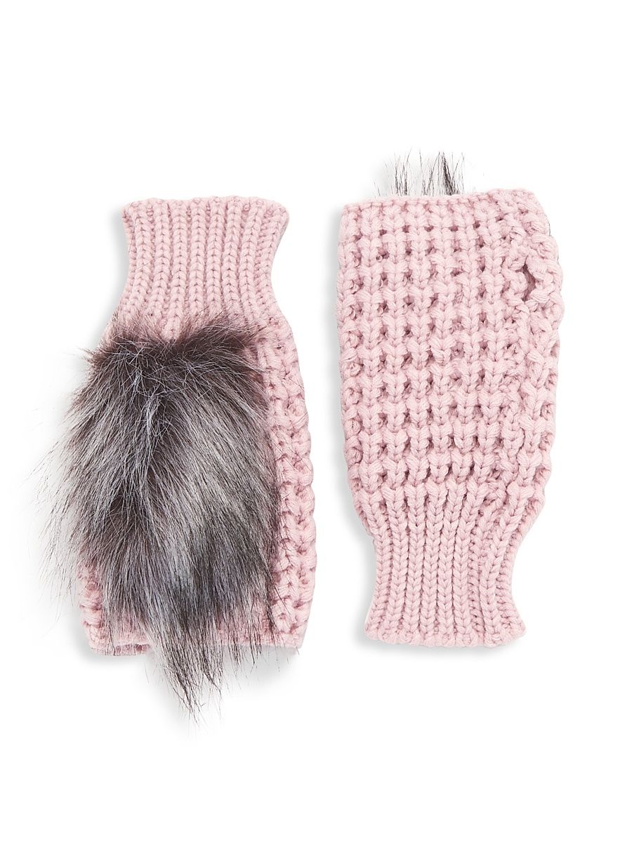 Women's Faux Fur Knit Mittens - Pink