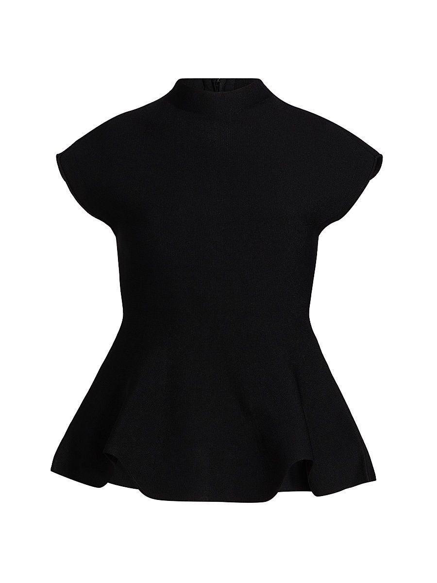 Women's Joanie Milano Stitch Peplum Top - Black Otoman Stitch - Size XL