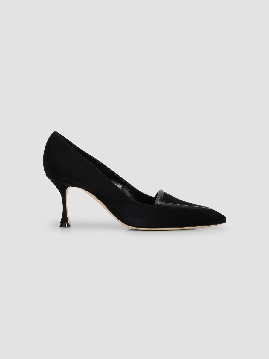 Manolo Blahnik Women's Laudomia 70MM Suede & Leather Pumps - Black - Size 9.5
