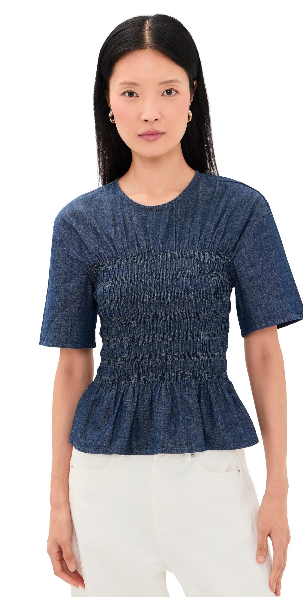 Madewell Denim Smocked Top Light Rinse S