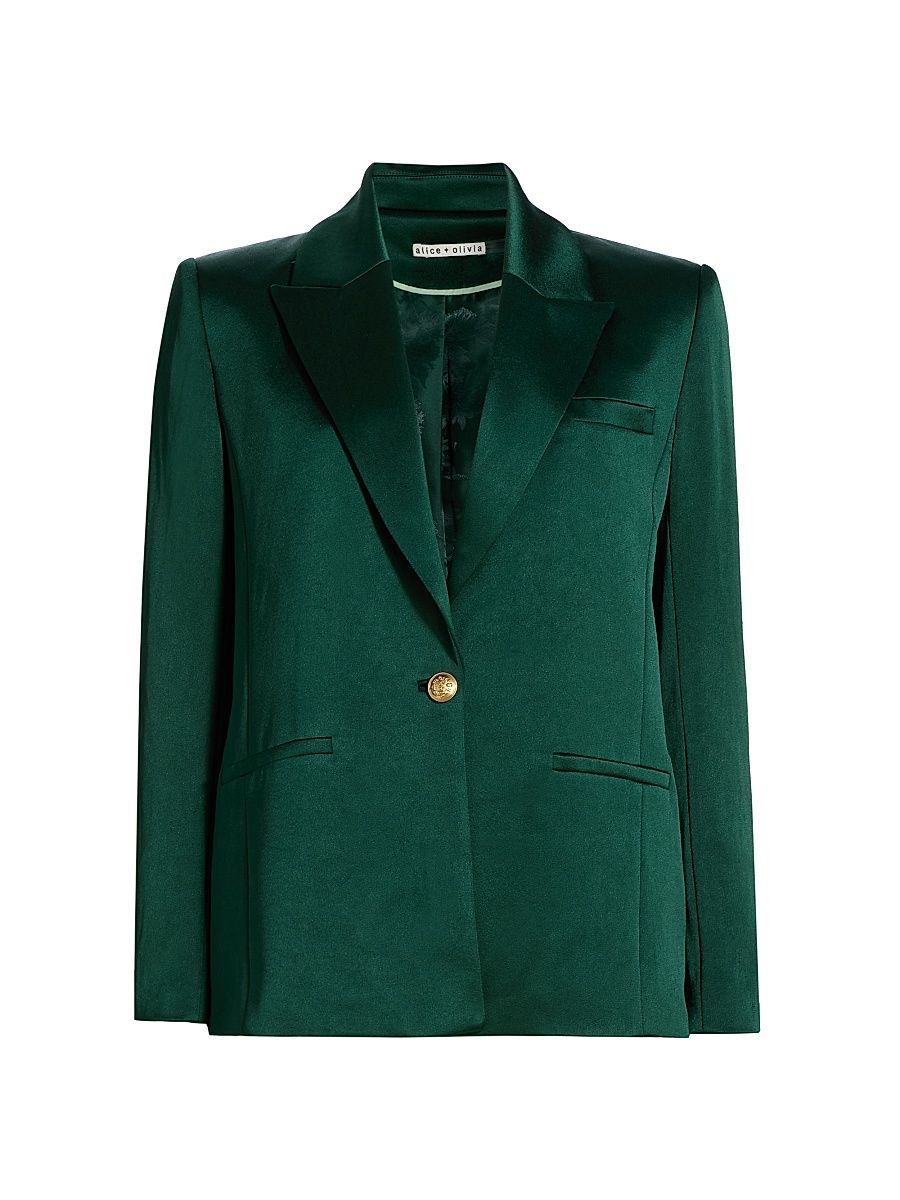 Women's Silas Satin Single-Breasted Blazer - Green Mystique - Size 14