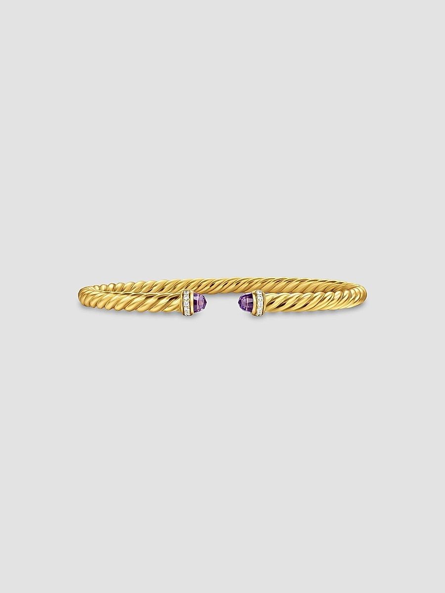 David Yurman Women's Cablespira Flex Bracelet in 18K Yellow Gold - Amethyst - Size Medium