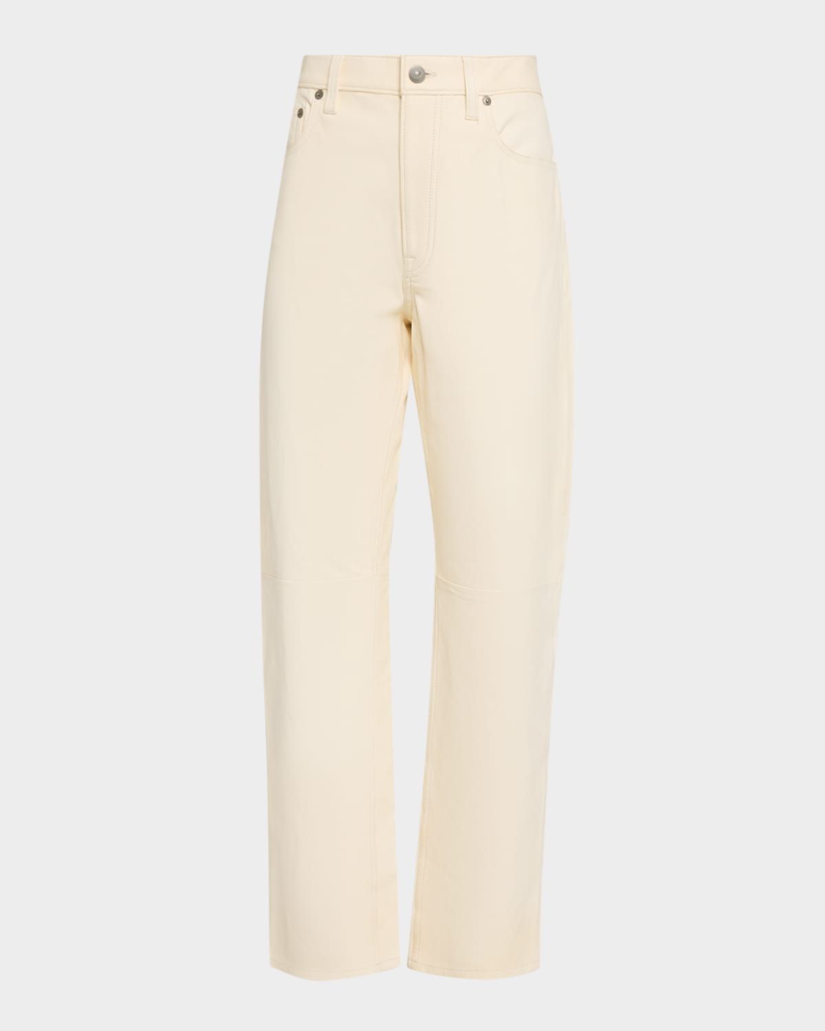 Cropped Straight-Leg Leather Pants