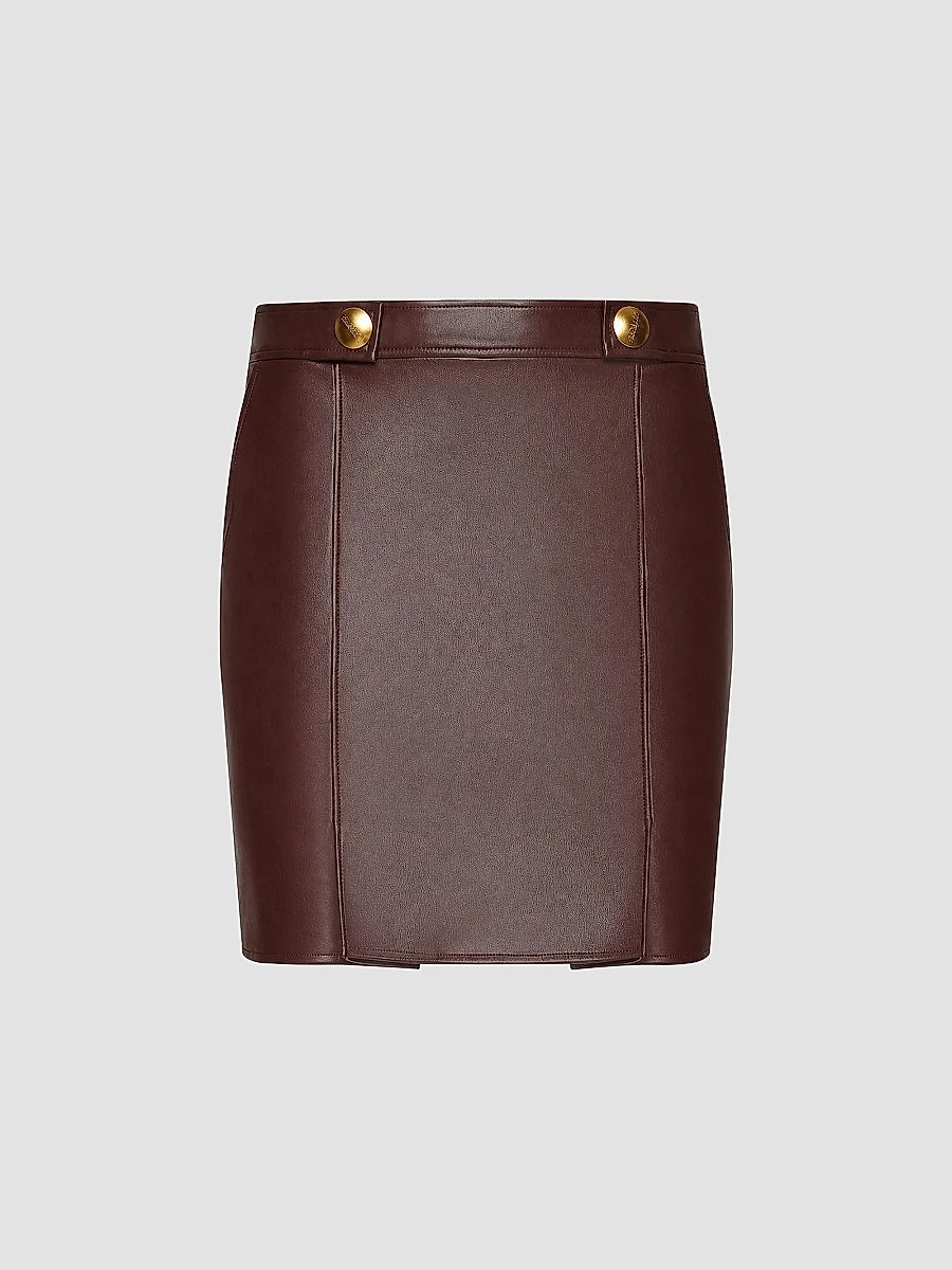 Women's Nolina Faux Leather Button-Tab Mini Skirt - Deep Mahogany - Size 12