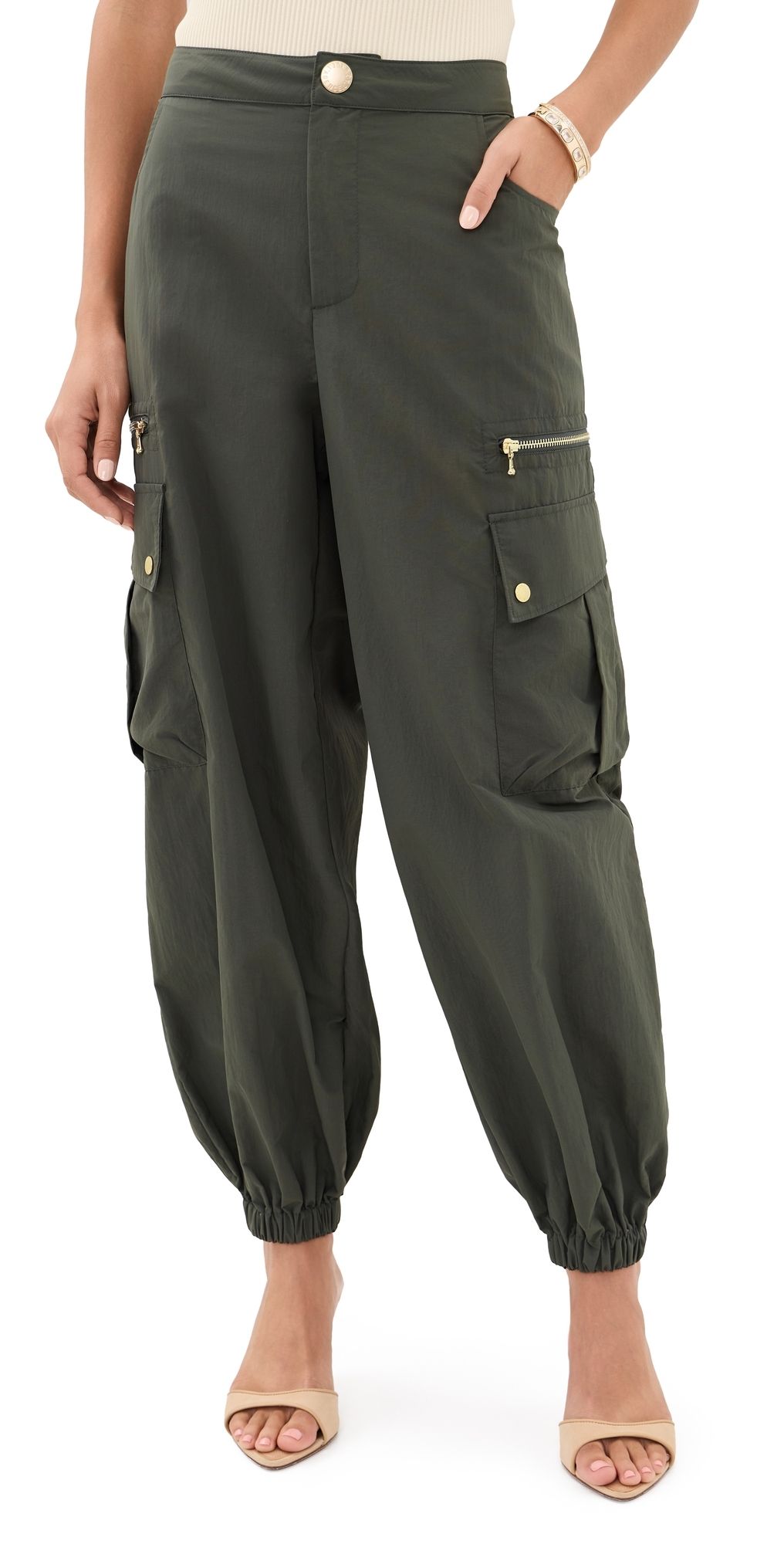 L'AGENCE Greer Balloon Cargo Jogger Pants Ash Olive S