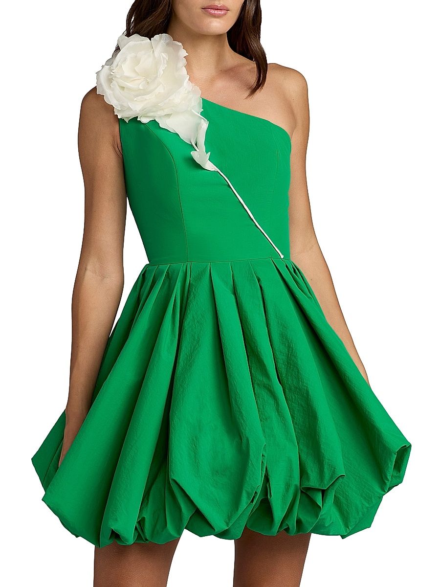 Women's Appliqué Faille Bubble-Hem Minidress - Spring Green - Size 12