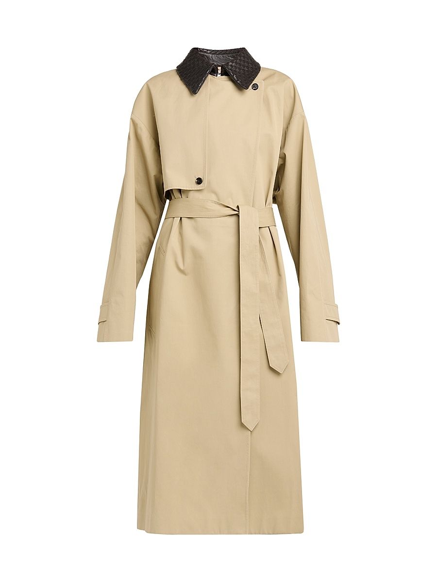 Women's Intrecciato-Collar Water-Repellent Trench Coat - Brown Multi - Size 4