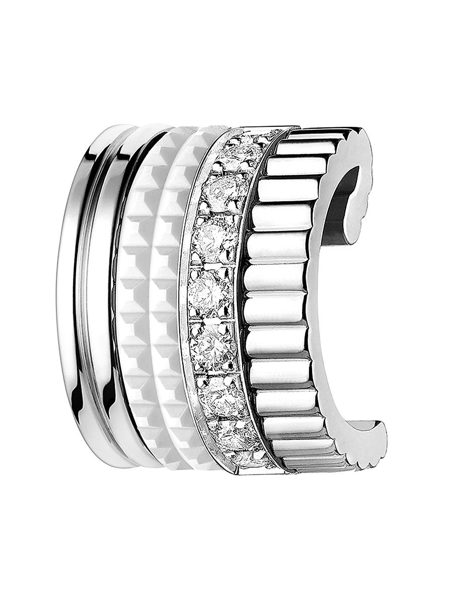Women's Quatre White Edition 18K White Gold, HyCeram & 0.13 TCW Diamond Single Ear Clip - White Gold