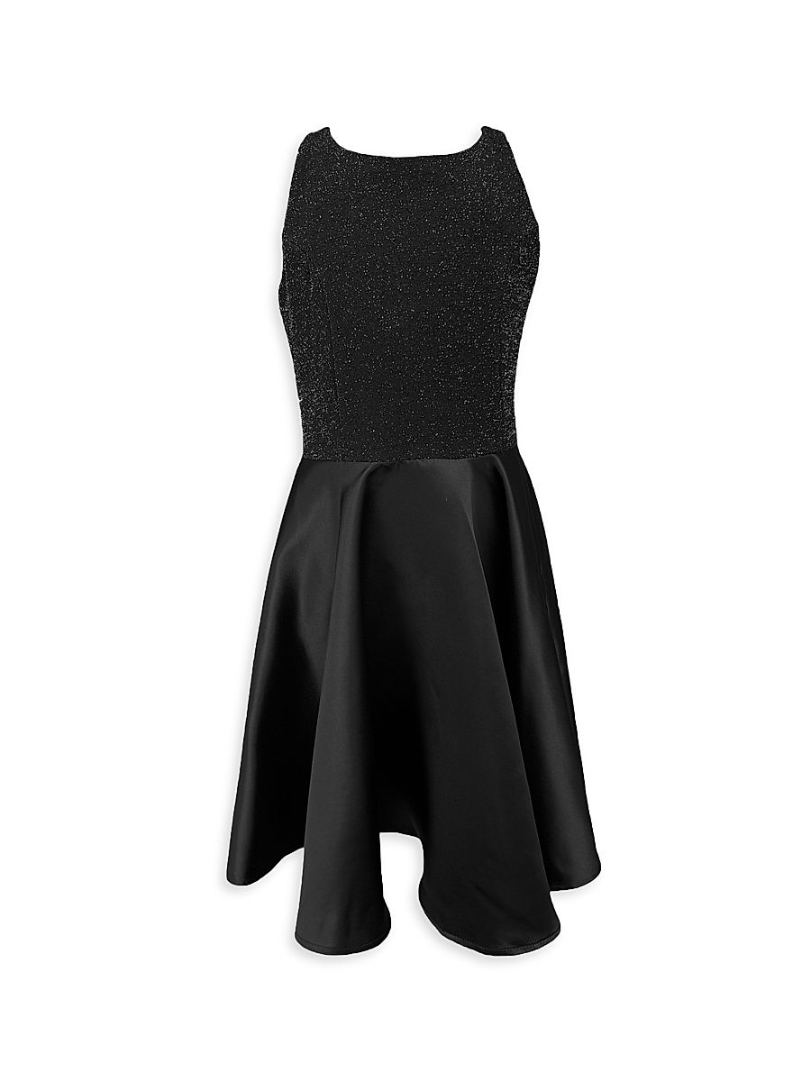 Un Deux Trois Girl's Girl's Glitter & Satin Crewneck Dress - Black Black - Size 20