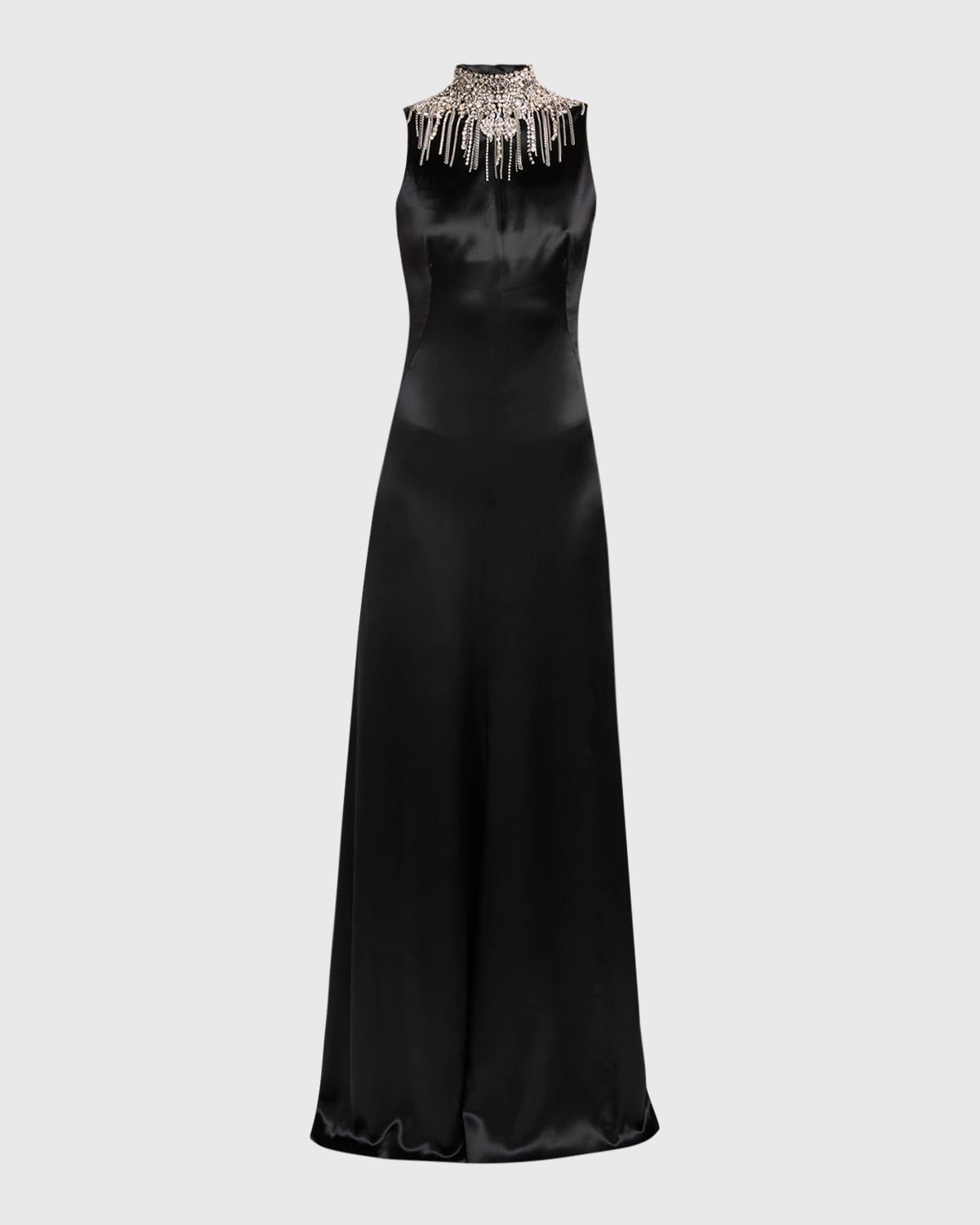 Chain Mail Turtleneck Satin Backless Evening Dress