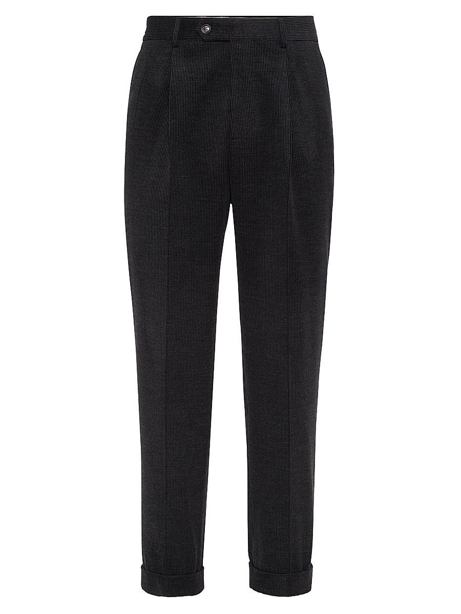 Men's Wool, Silk and Cashmere Corduroy Leisure Fit Trousers - Charcoal - Size 32