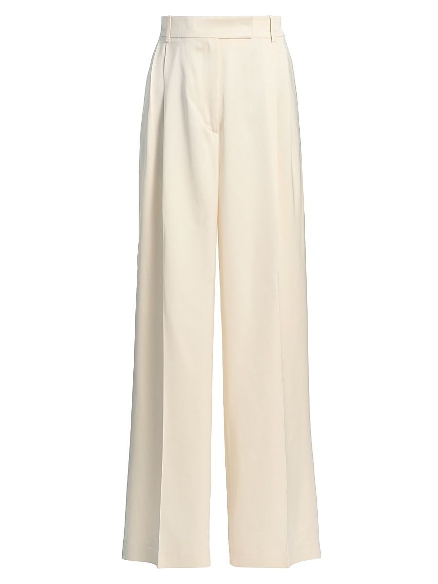 Women's Satin High-Rise Trousers - Cream - Size 10