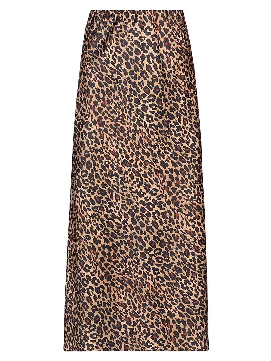 Women's Viv Leopard-Print Satin Maxi Slip Skirt - Leopard - Size 14