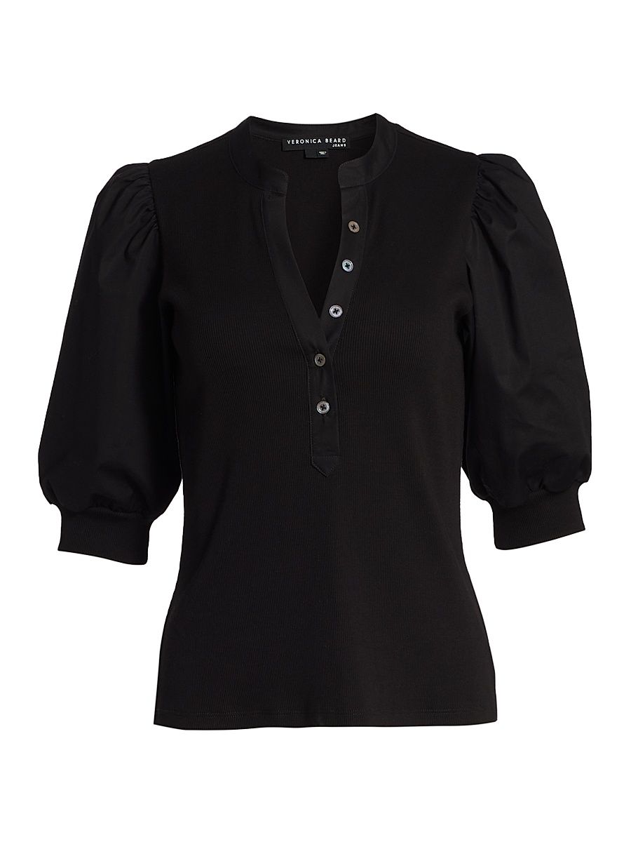 Women's Coralee Puff-Sleeve Top - Black - Size XS