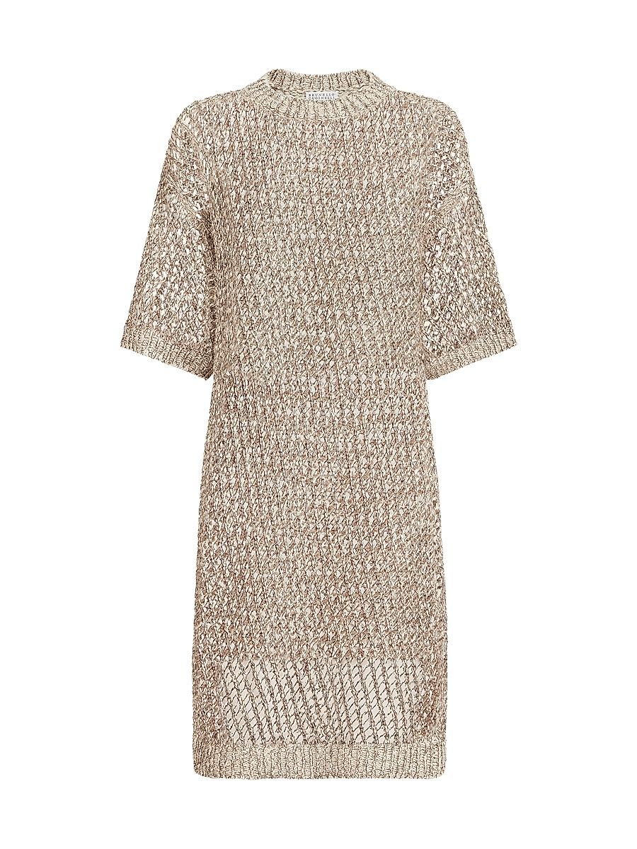 Women's Dazzling Chiné Net Knit Dress in Silk and Linen - Rope - Size XXXL