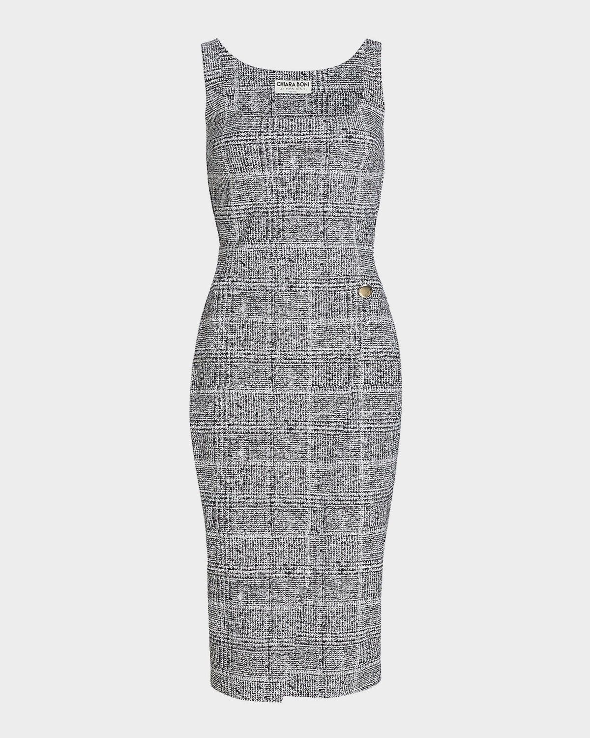 Fisoro Tweed-Print Jersey Bodycon Midi Dress