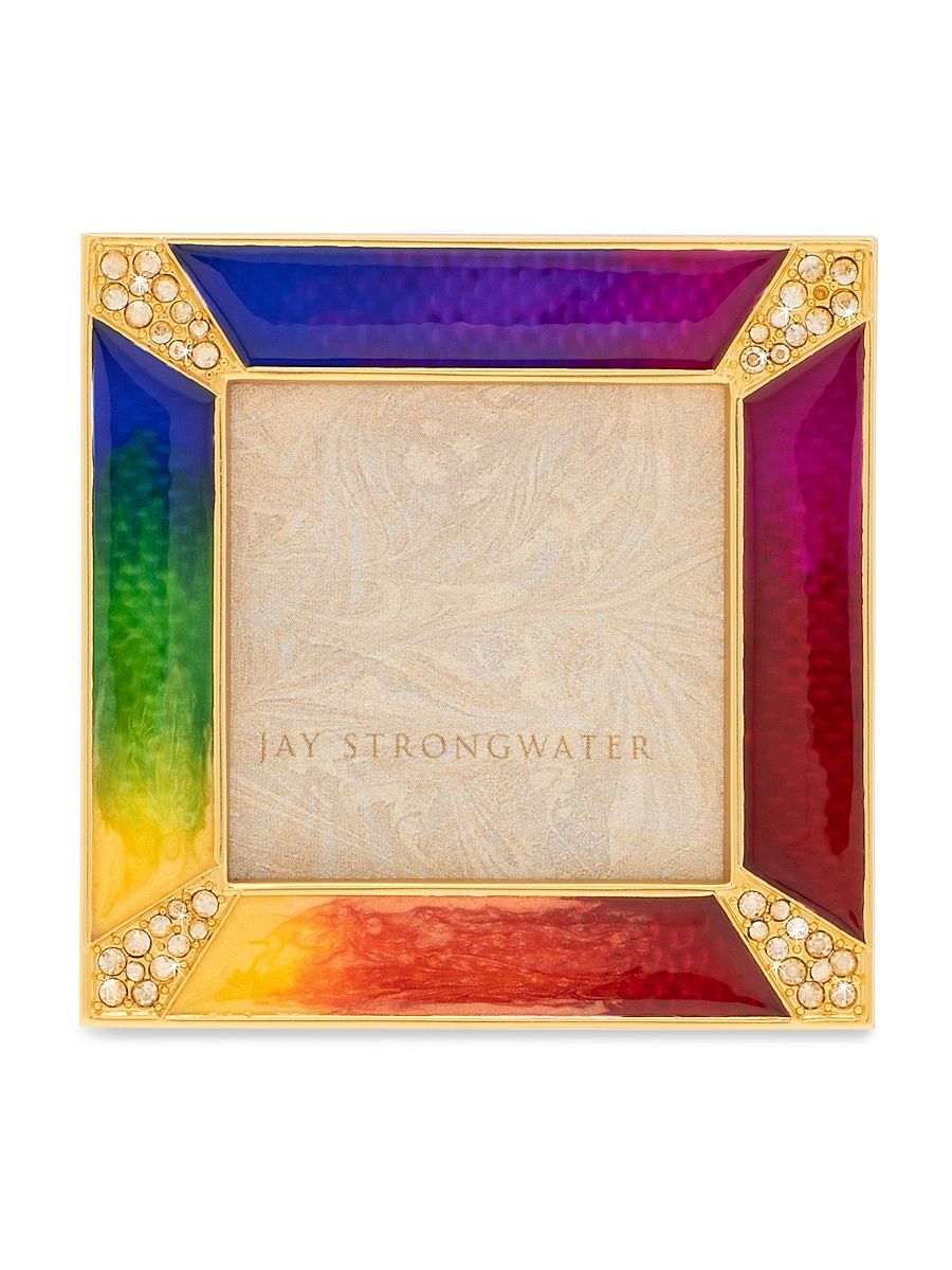 Jay Strongwater Leland 14K-Gold-Plated, Enamel & Glass Crystal 2" x 2" Square Frame - Rainbow