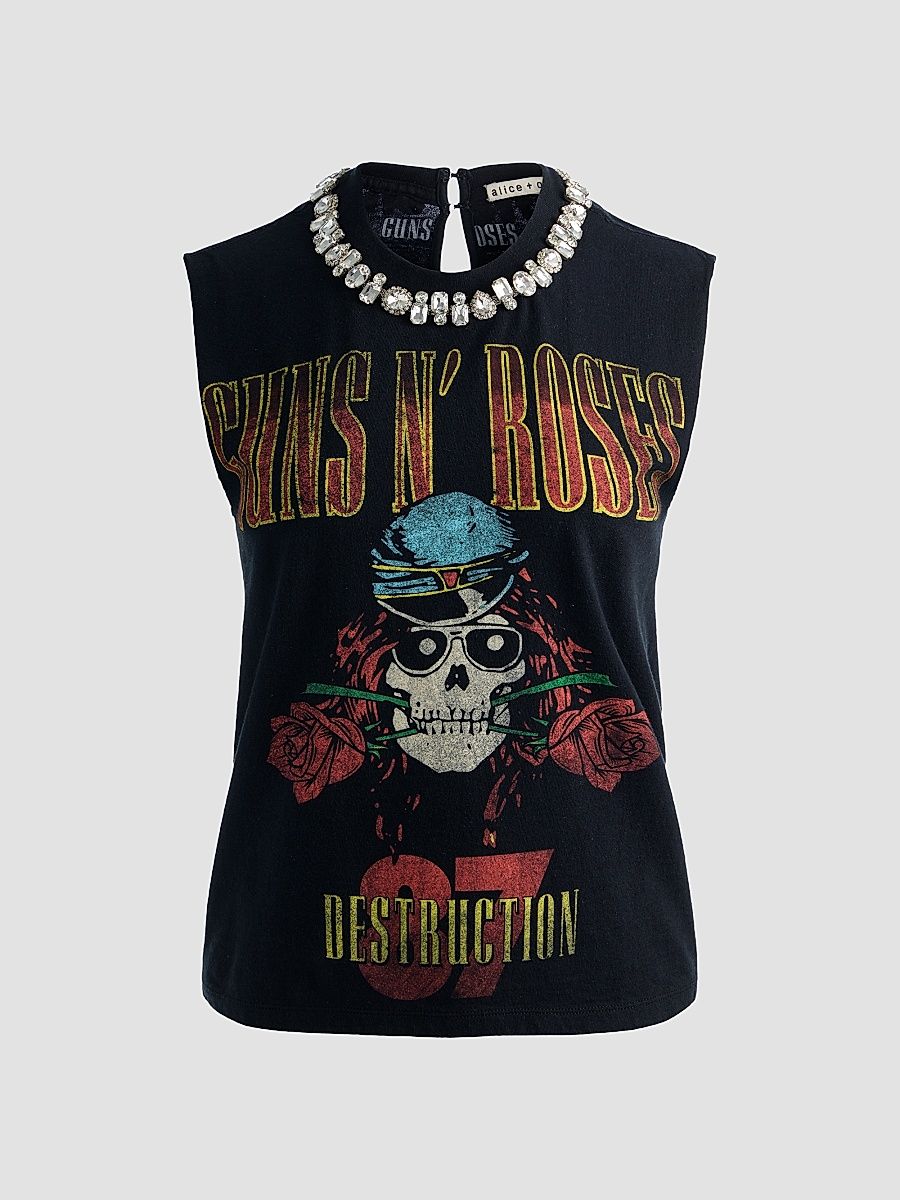Women's Micah Cotton Embellished Muscle T-Shirt - Guns Roses - Size Medium