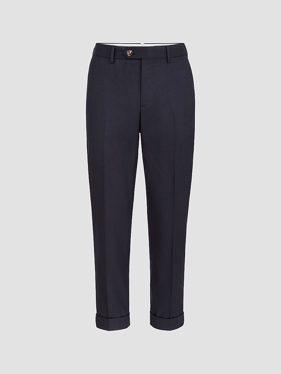 Men's Virgin Wool Flannel Italian Fit Trousers - Blue - Size 32