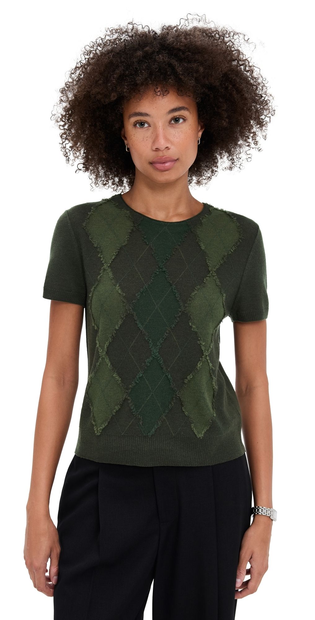 Vince Hand Cut Argyle Short Sleeve Herba/Forest/Verde XS