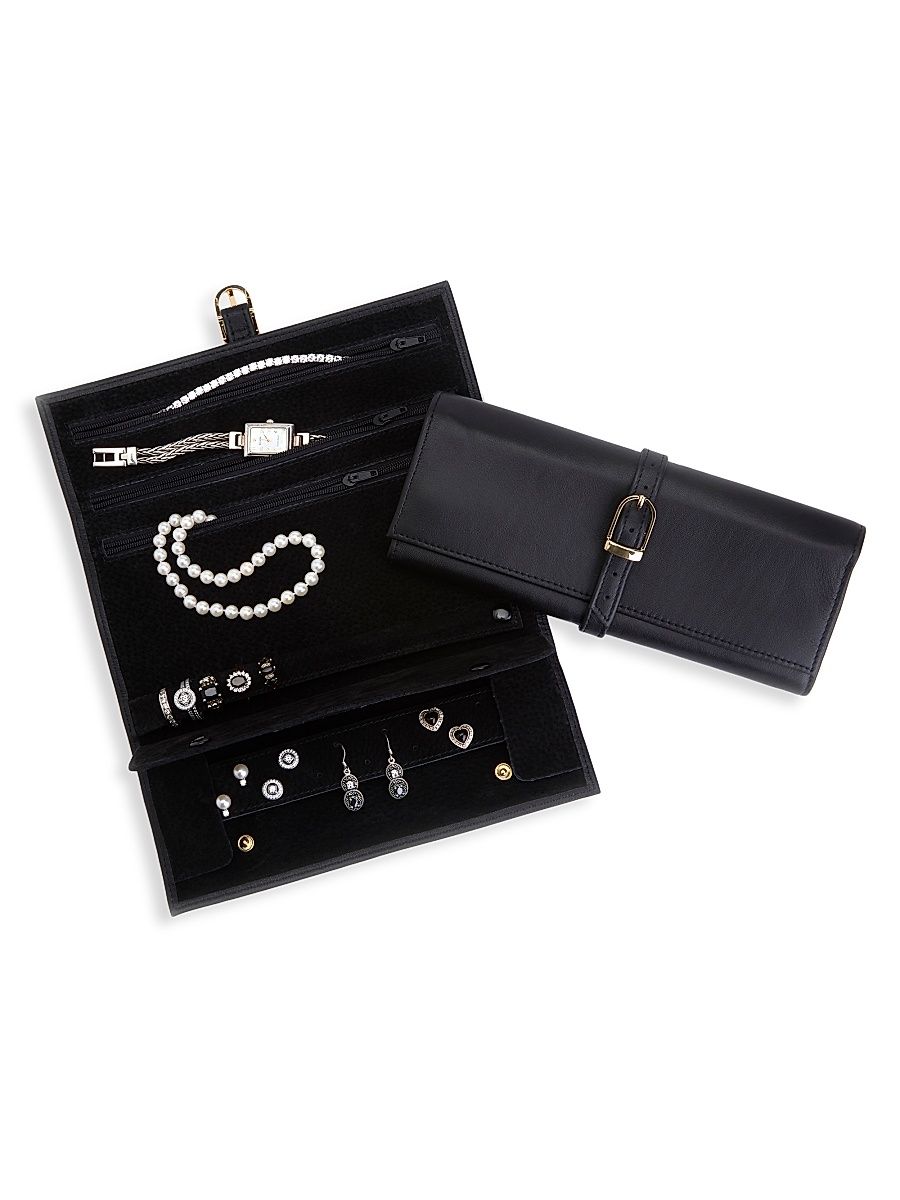 Men's Suede-Lined Leather Jewelry Roll - Black