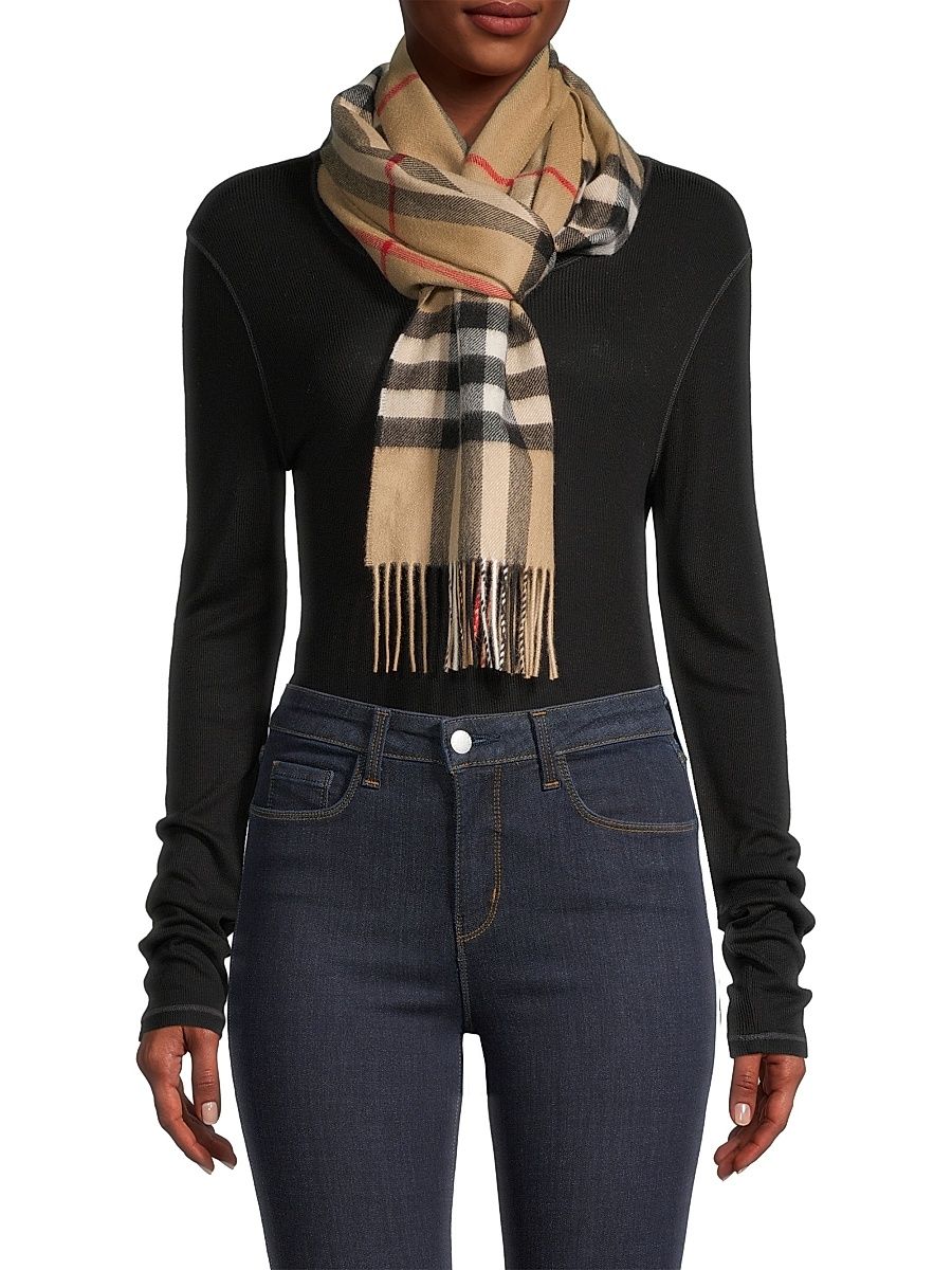 Women's Cashmere Check Scarf - Archive Beige