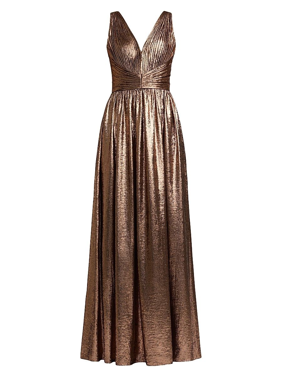 Women's Metallic Pleated Gown - Rose Gold - Size 8