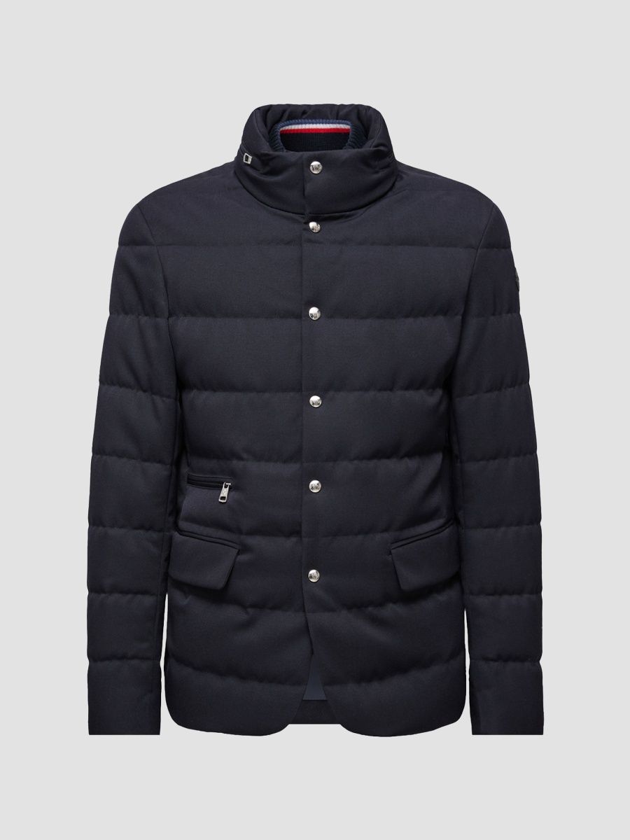 Moncler Men's Bess Puffer Jacket in Wool - Navy Blue - Size XL