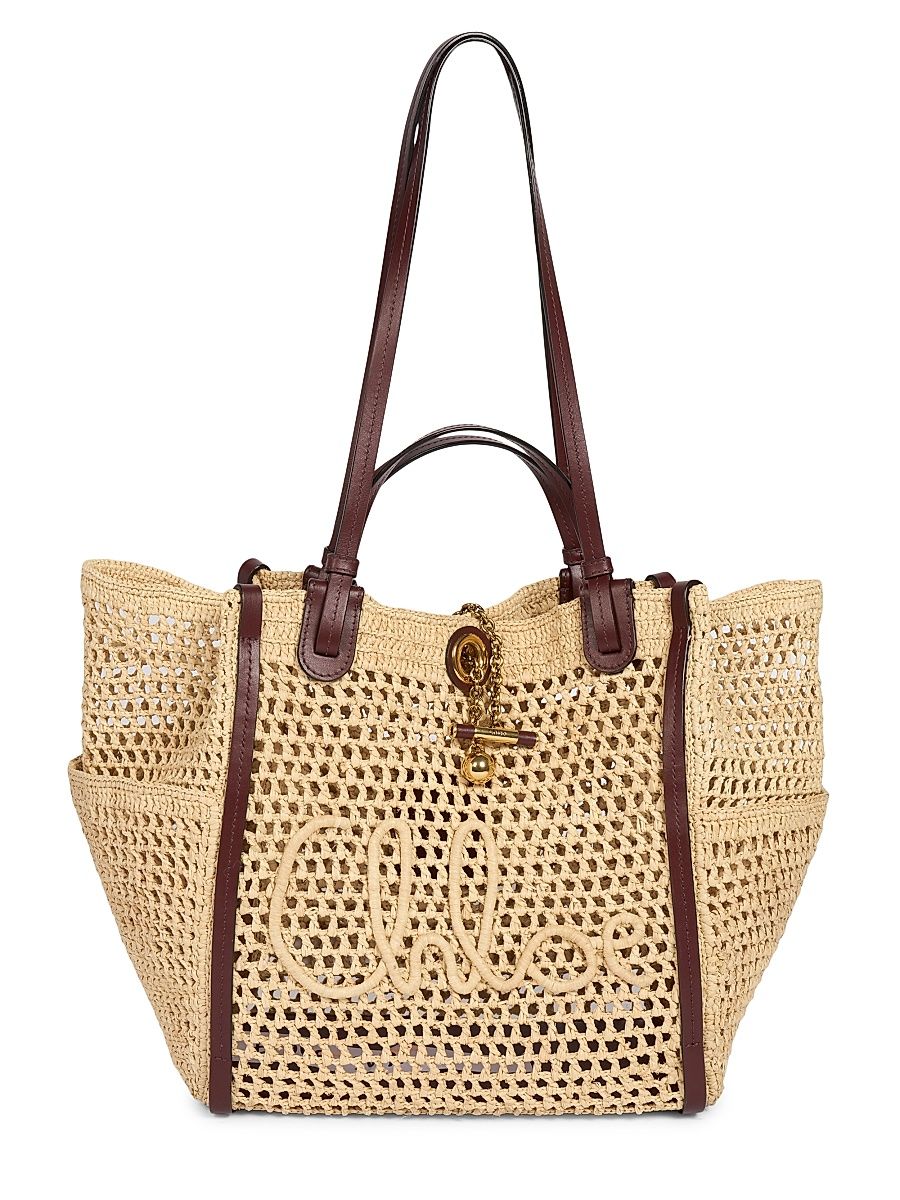 Women's Iconic Raffia-Leather Tote Bag - Hot Sand