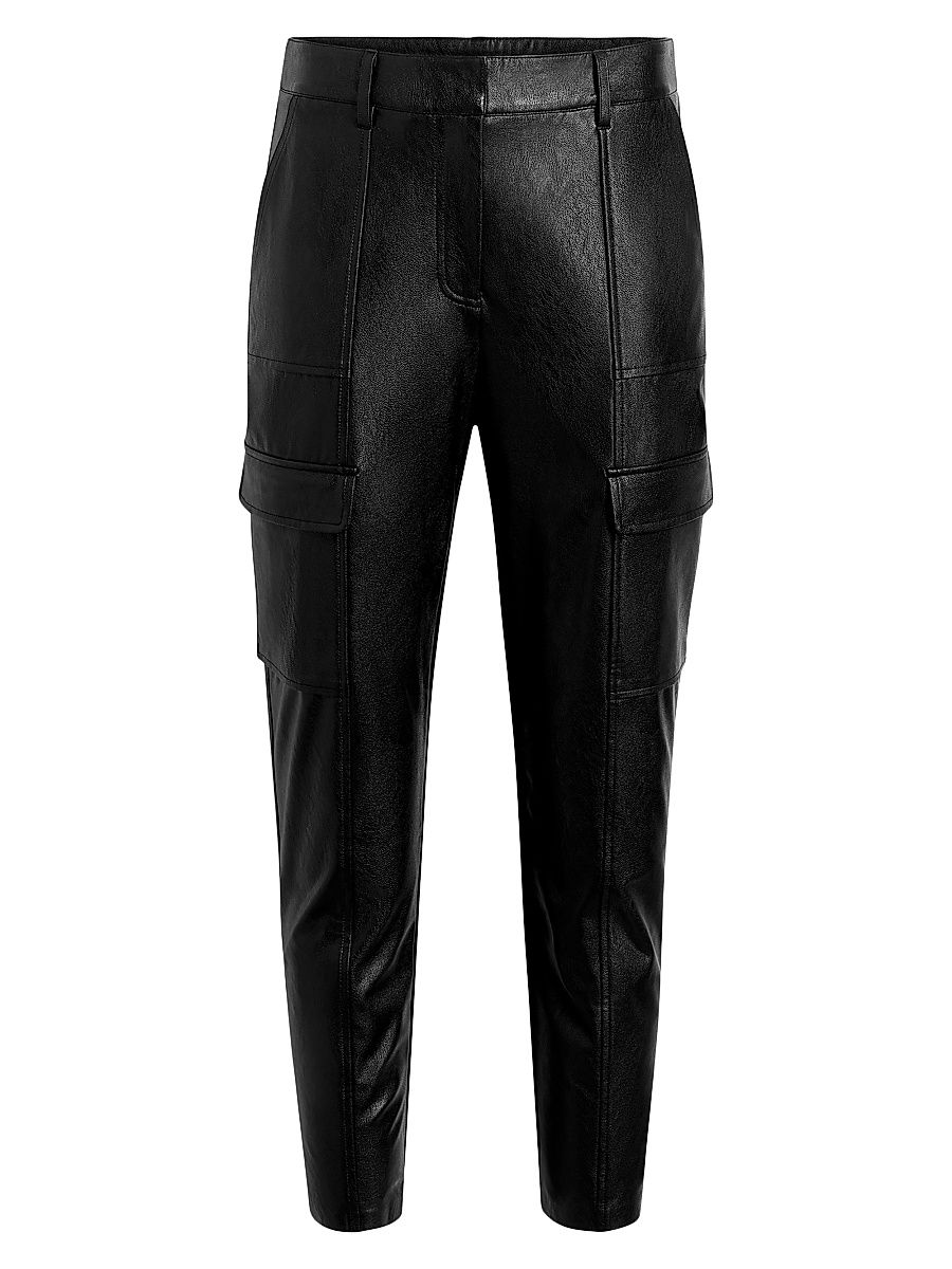 Women's Faux-Leather Crop Cargo Pants - Black - Size Large