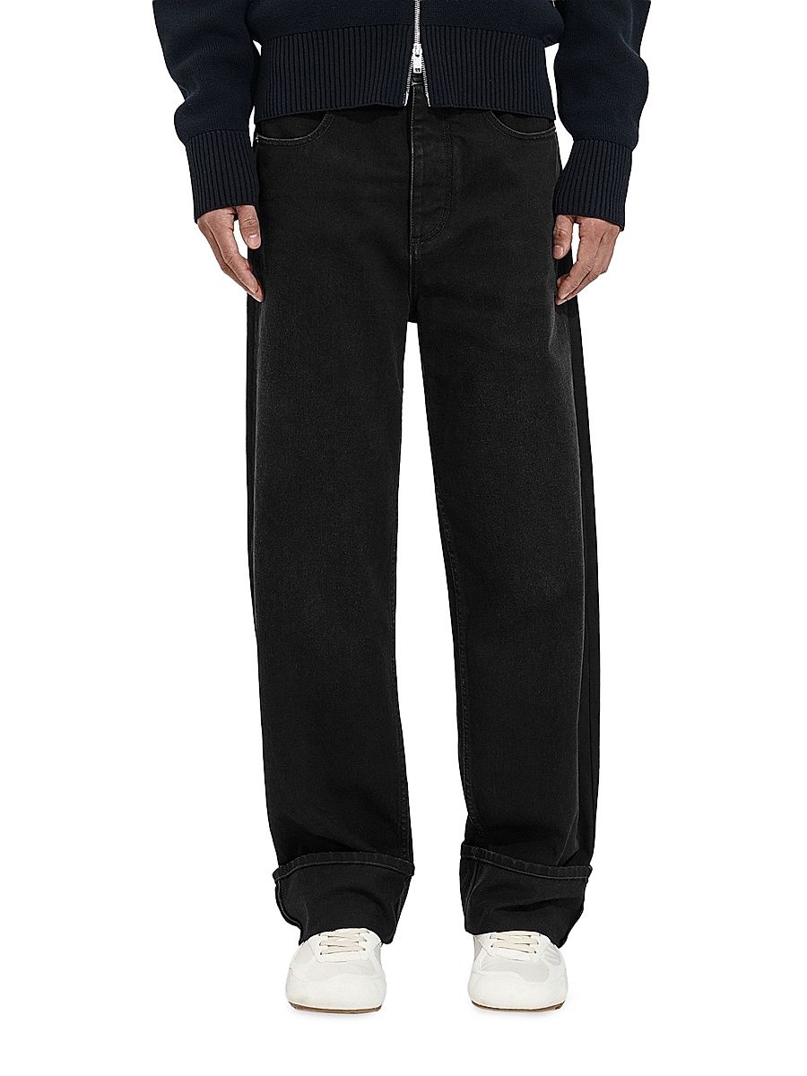 Men's Turned-Up Faded Jeans - Black - Size 38