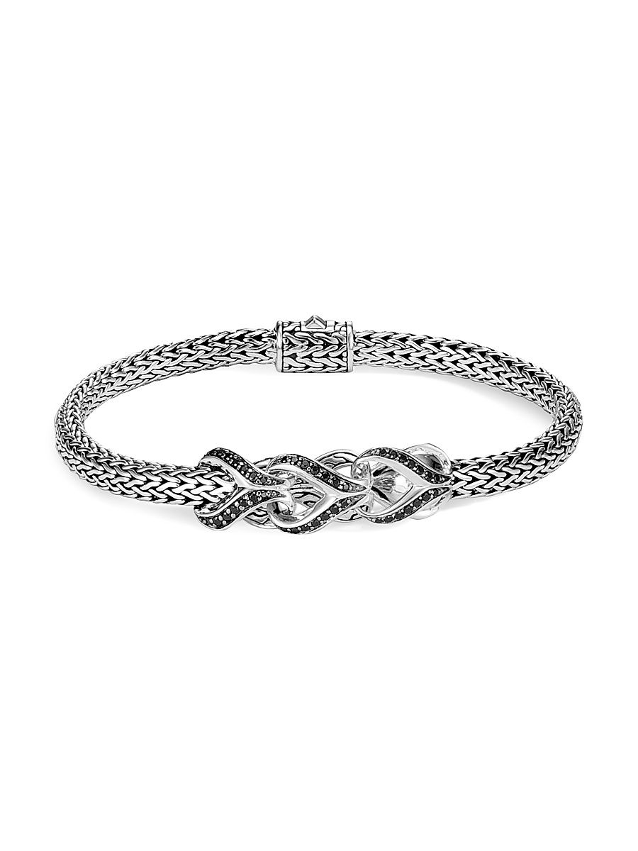 Women's Classic Chain Asli Silver, Black Sapphire & Silver Bracelet - Silver - Size Medium
