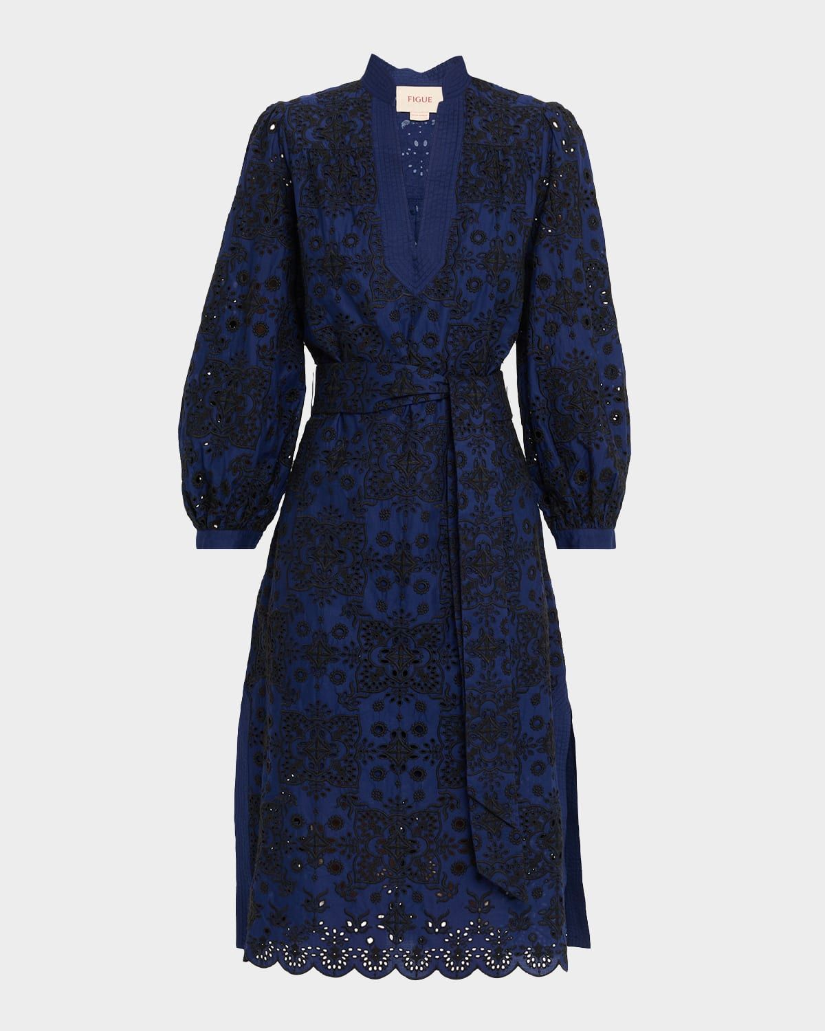 Clove Broderie Anglaise Blouson-Sleeve Midi Shirtdress